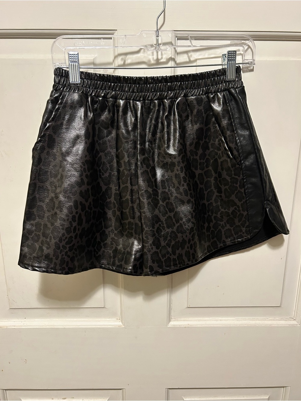glam Black Faux Leather Leopard-Print Mini Shorts